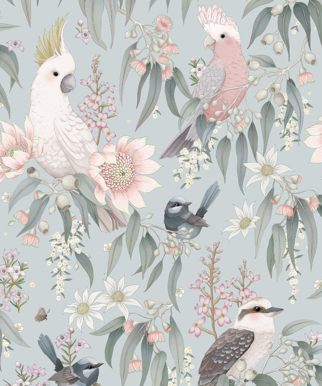 Bush Melody Wallpaper, Soft Blue