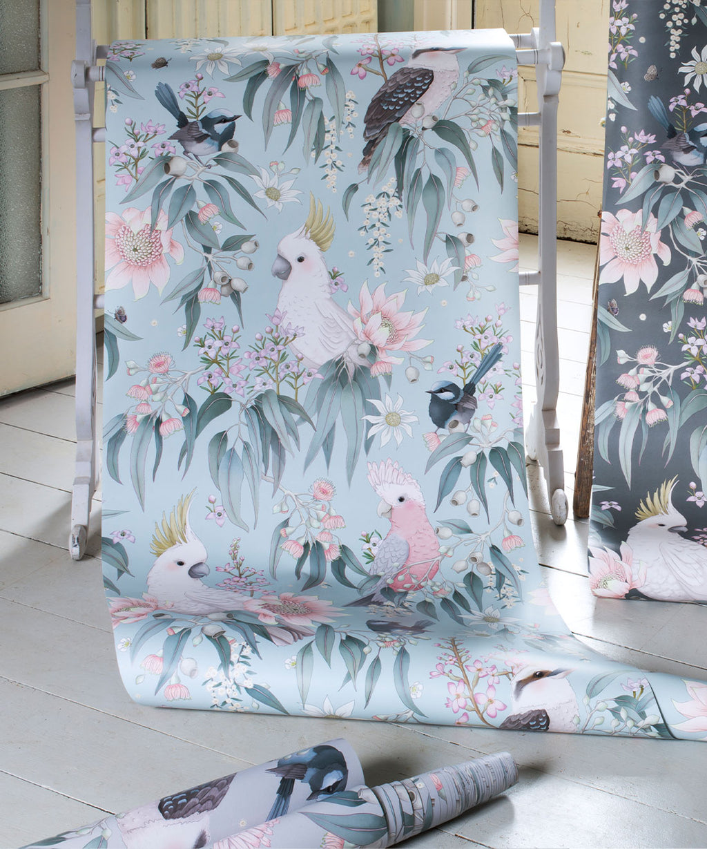 Bush Melody Wallpaper, Soft Blue