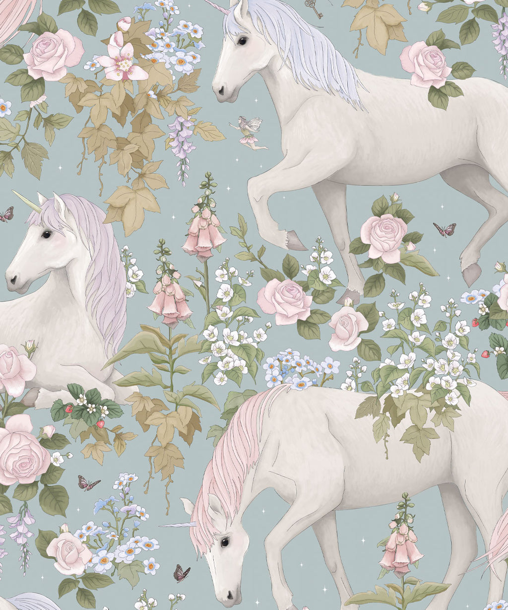 Unicorn Dreams Wallpaper, Provincial Blue