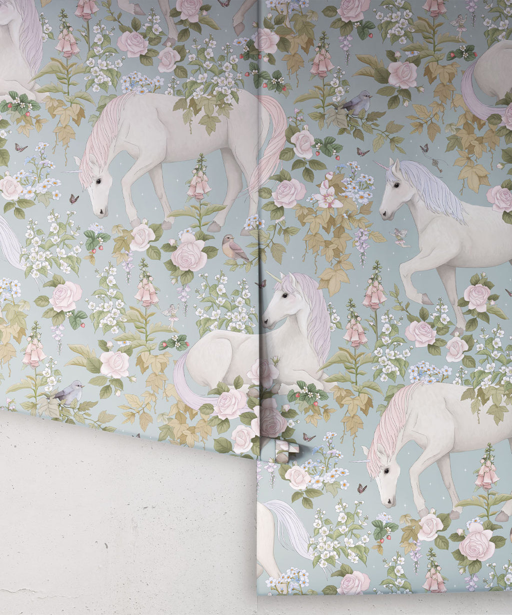 Unicorn Dreams Wallpaper, Provincial Blue