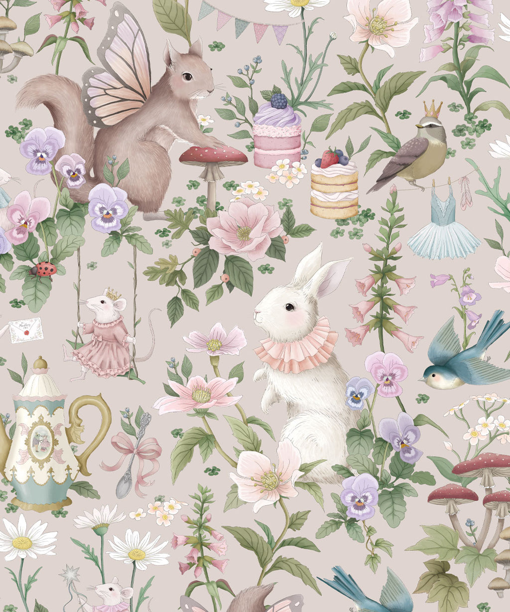 Garden Party Wallpaper, Soft Warm Gray