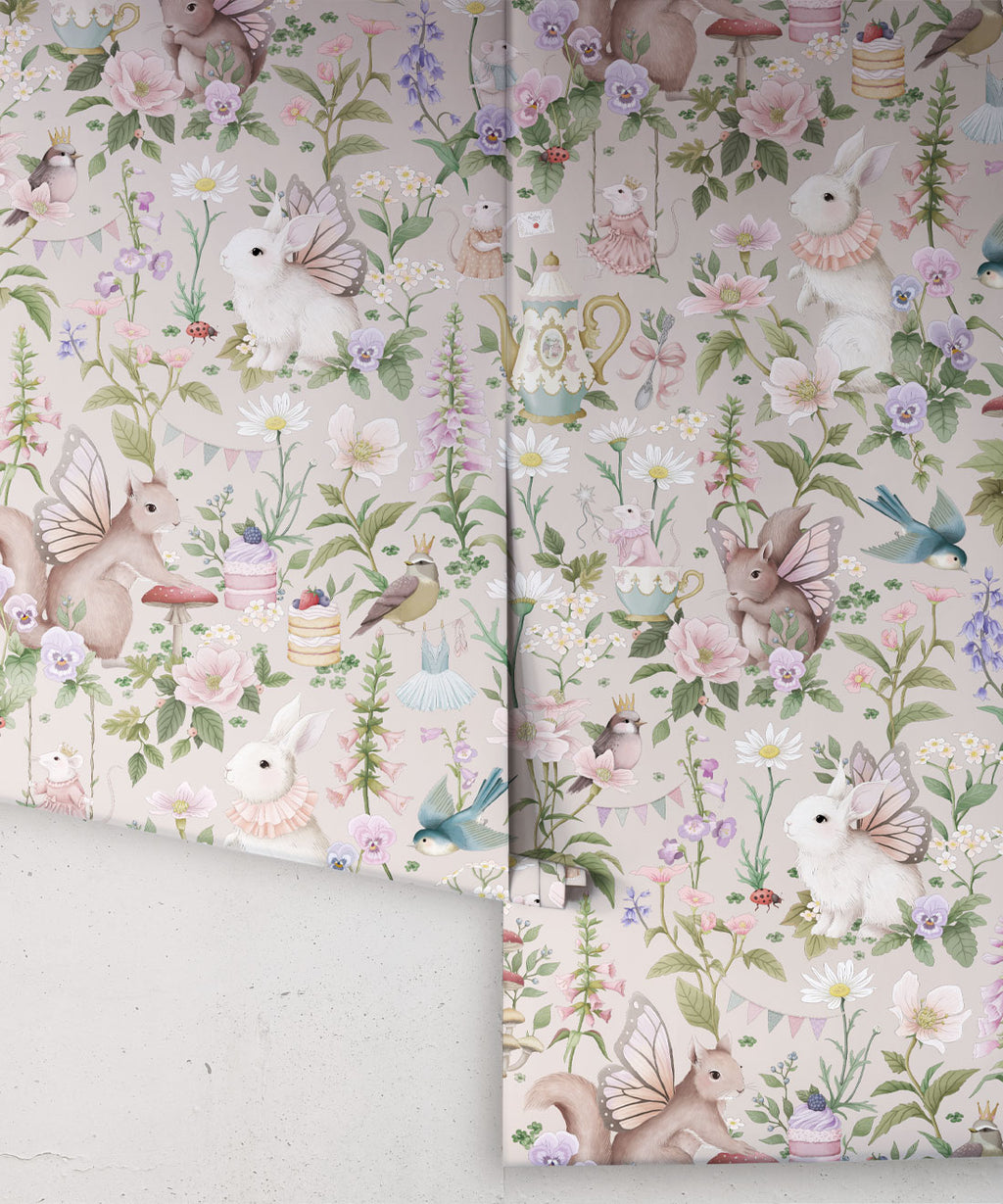 Garden Party Wallpaper, Soft Warm Gray