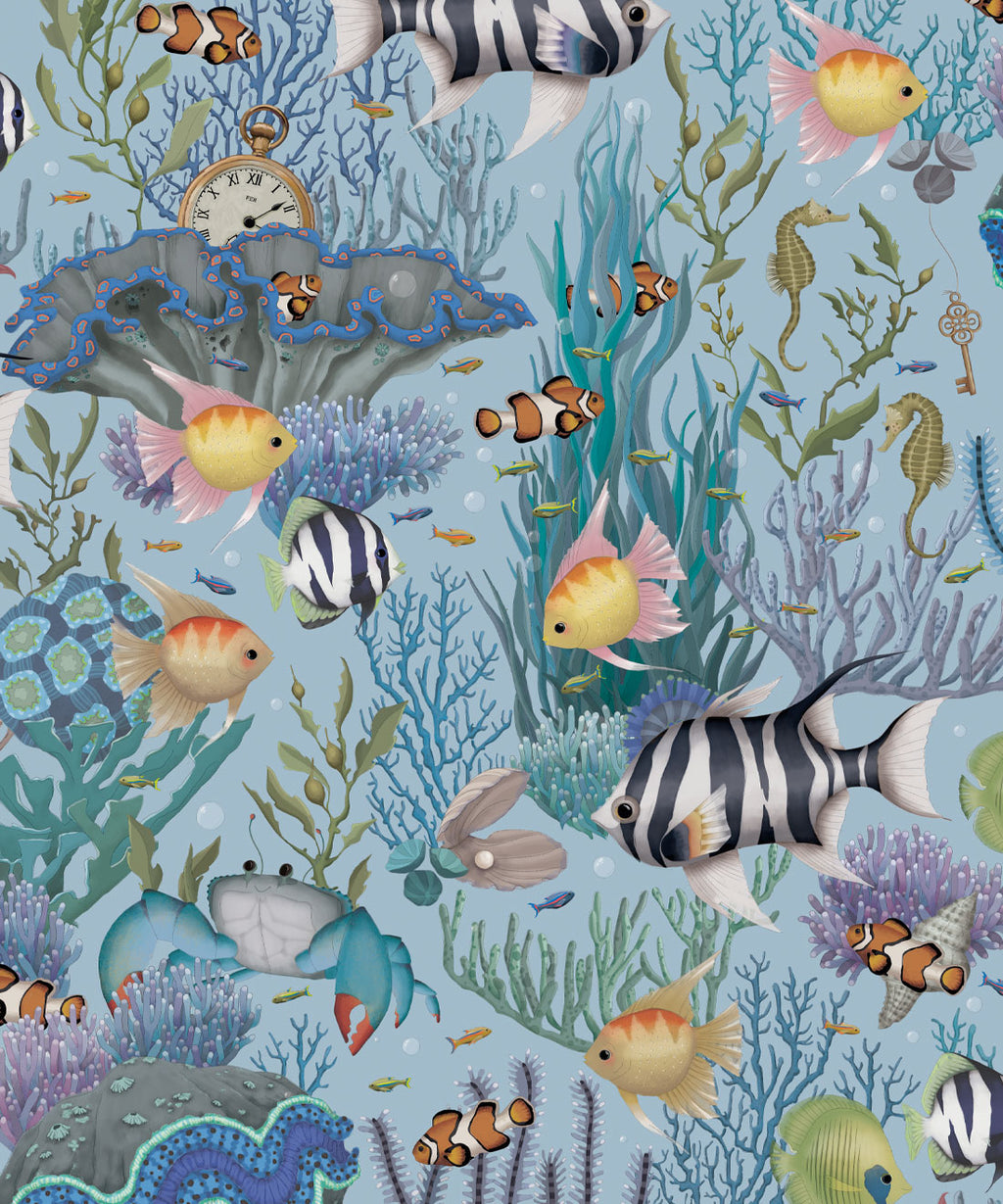 Treasure Reef Wallpaper, Island Blue
