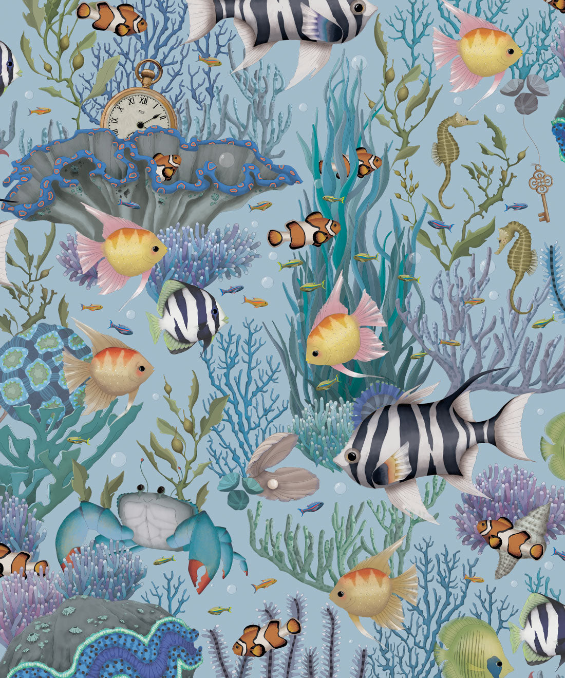 Treasure Reef Wallpaper, Island Blue