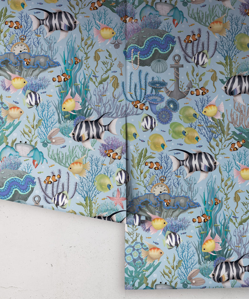 Treasure Reef Wallpaper, Island Blue