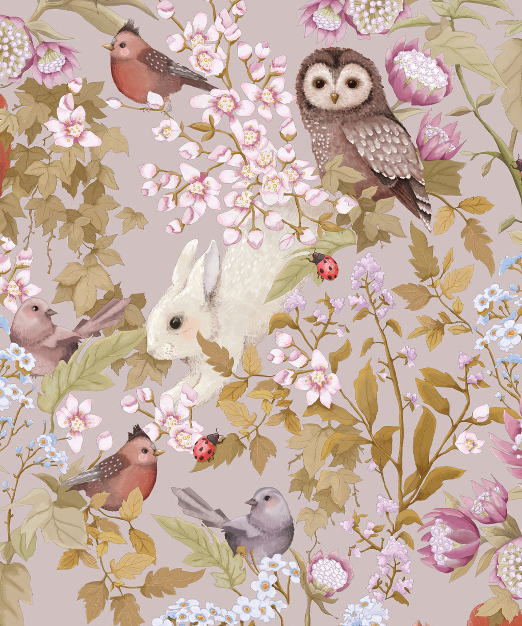 Woodlands Wallpaper, Petal Grey