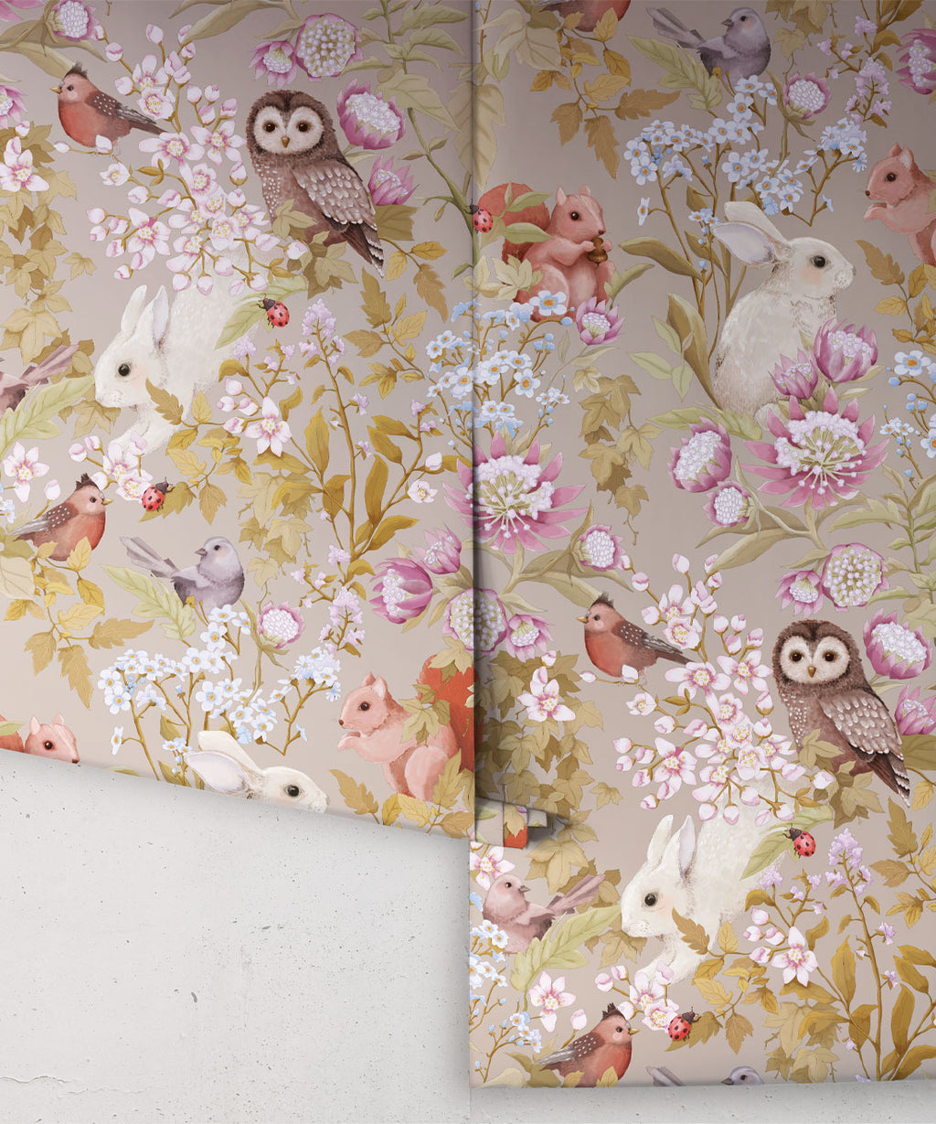 Woodlands Wallpaper, Taupe Grey
