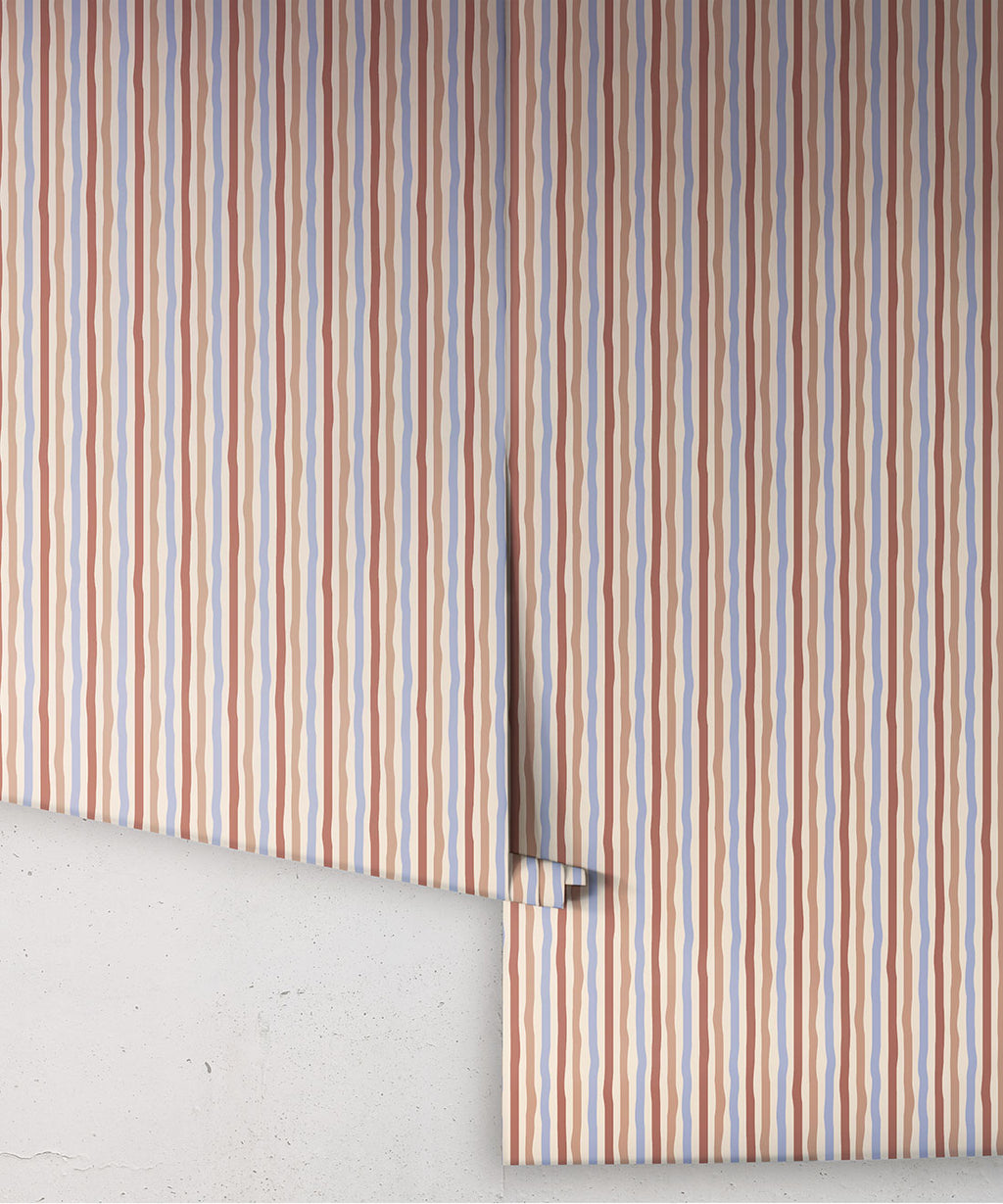 Can’t Keep It Straight Wallpaper, Brick & Periwinkle