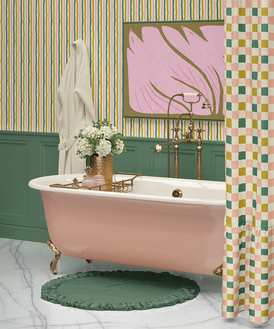 Can’t Keep It Straight Wallpaper, Chartreuse, Green & Pink