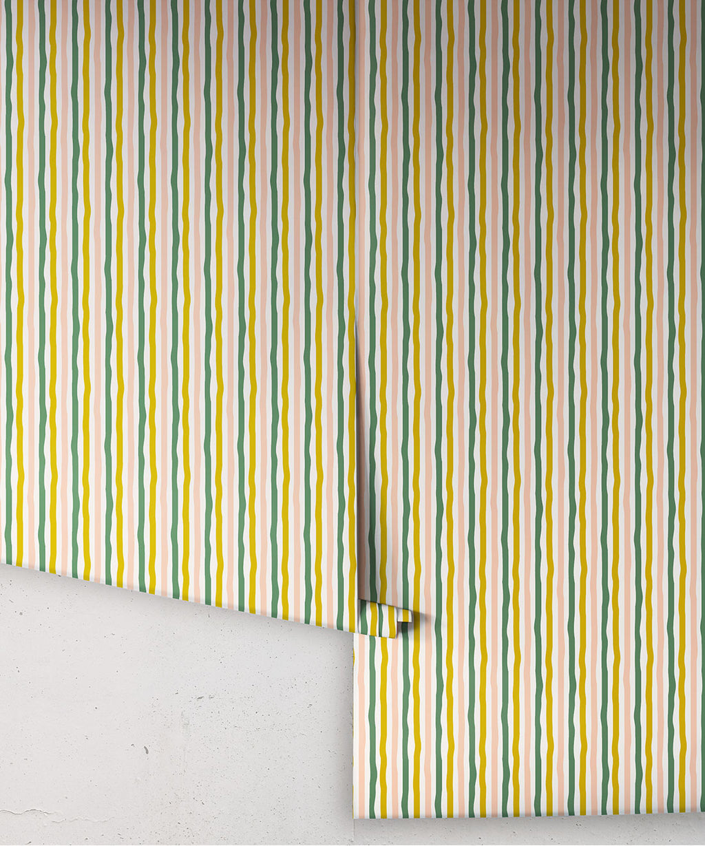 Can’t Keep It Straight Wallpaper, Chartreuse, Green & Pink