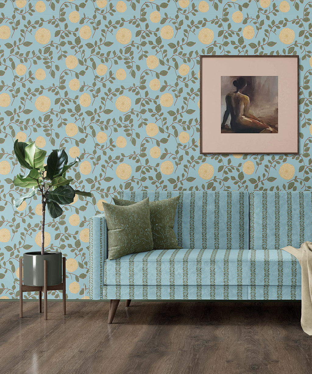 Mary Lennox Wallpaper, Blue & Yellow