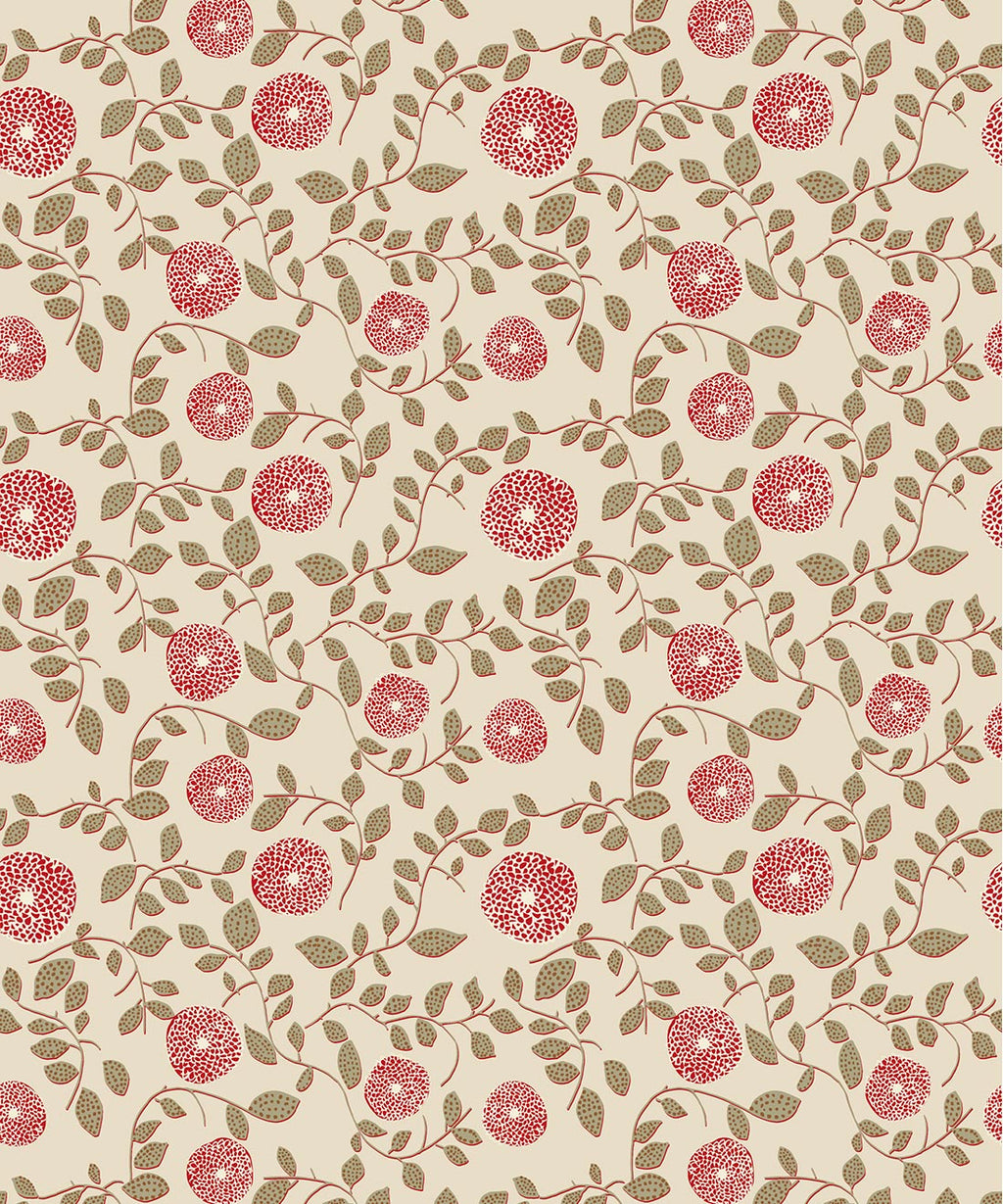 Mary Lennox Wallpaper, Olive & Red