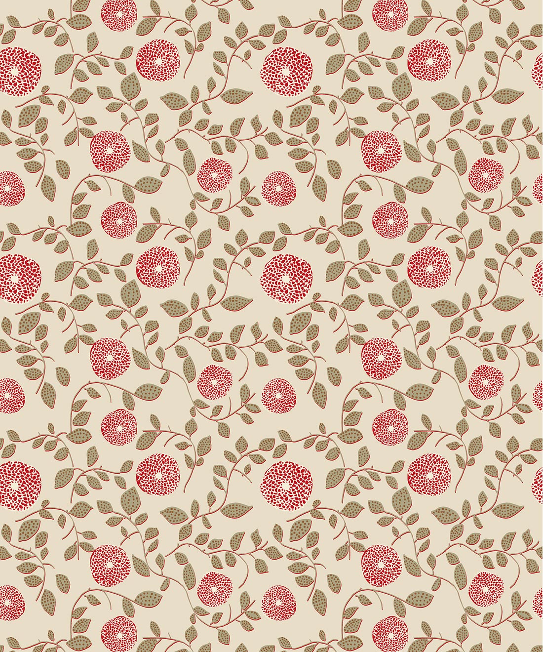 Mary Lennox Wallpaper, Olive & Red