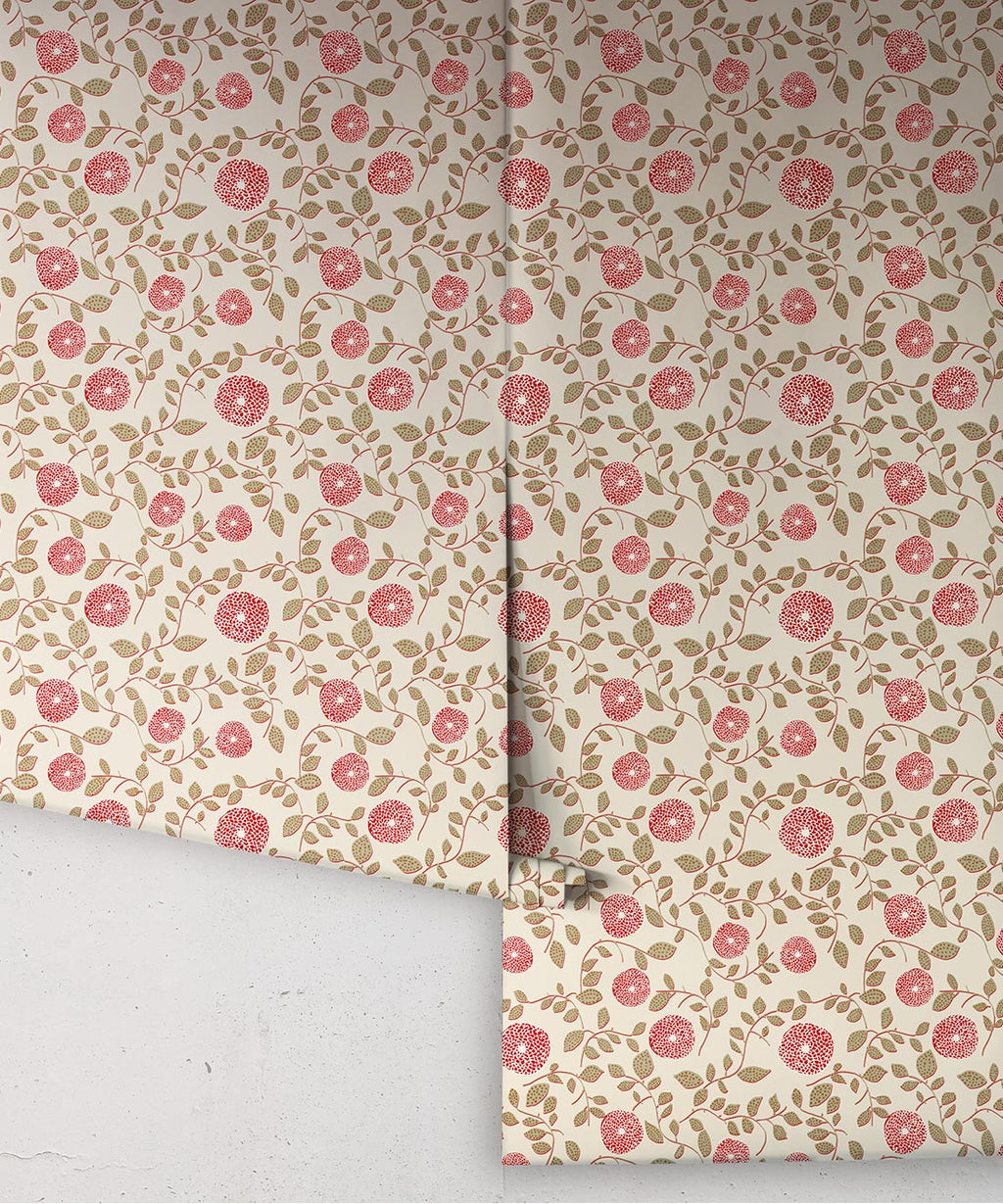 Mary Lennox Wallpaper, Olive & Red