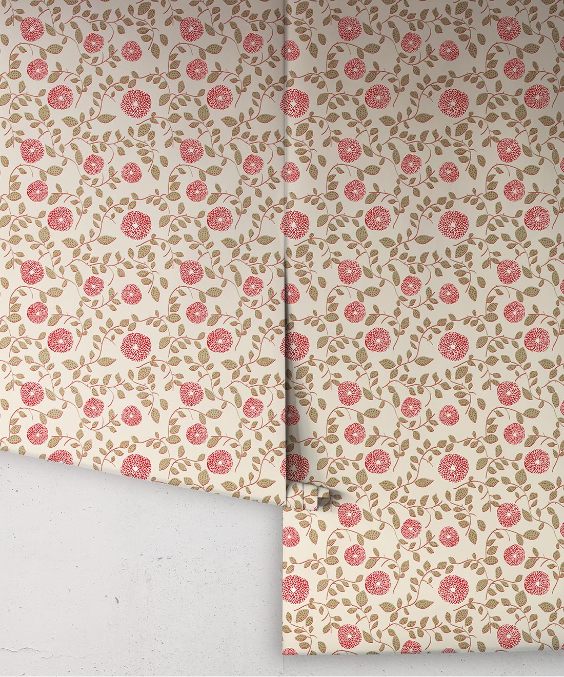 Mary Lennox Wallpaper, Olive & Red