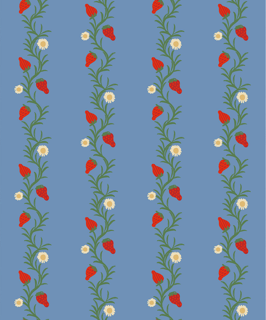 Strawberry Fields Wallpaper, Blue & Red
