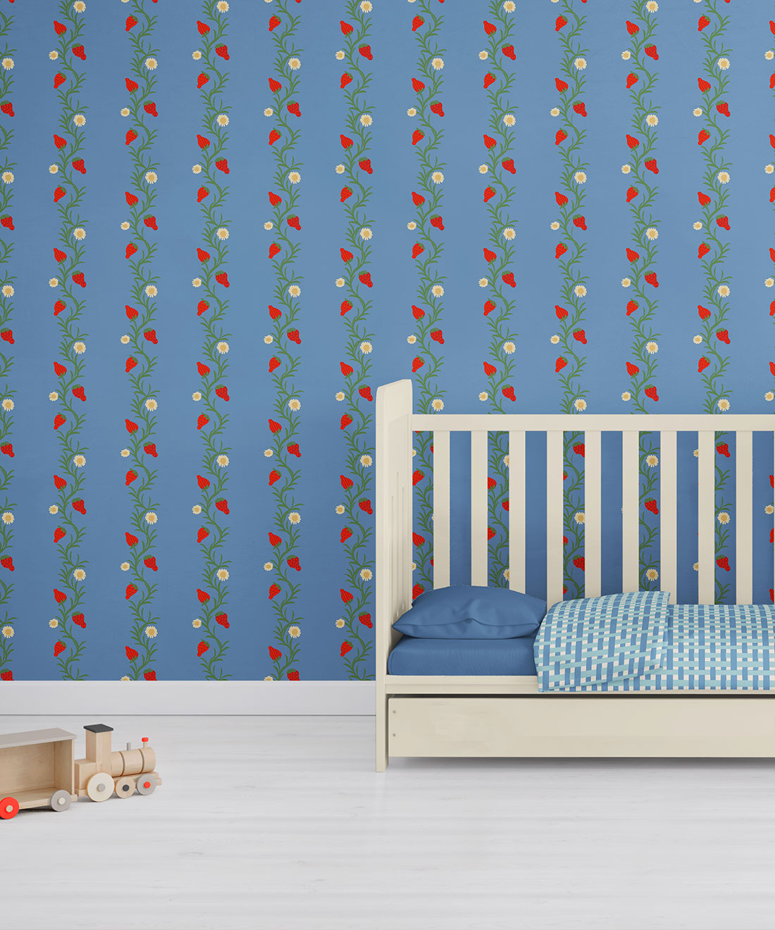 Strawberry Fields Wallpaper, Blue & Red