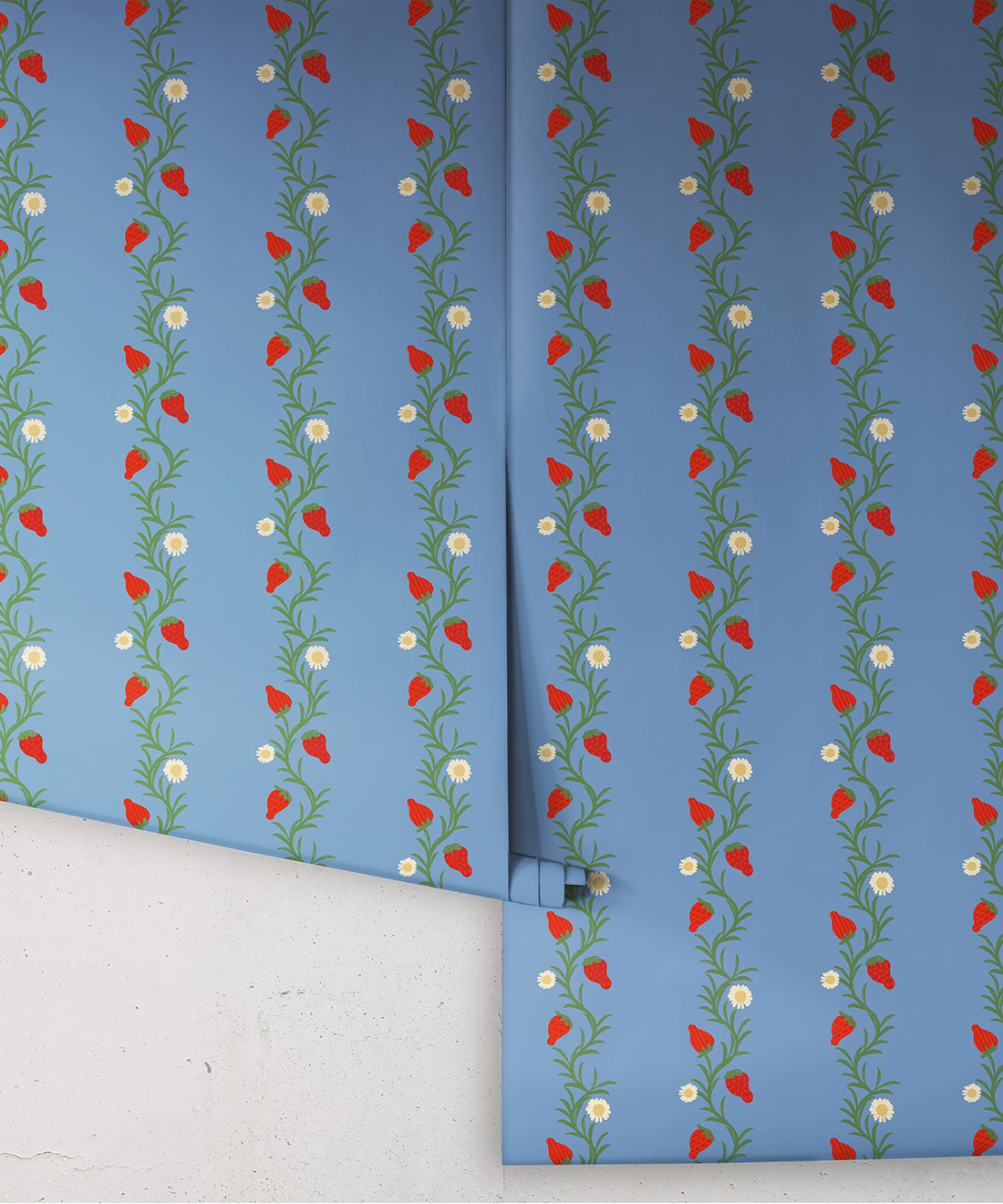 Strawberry Fields Wallpaper, Blue & Red