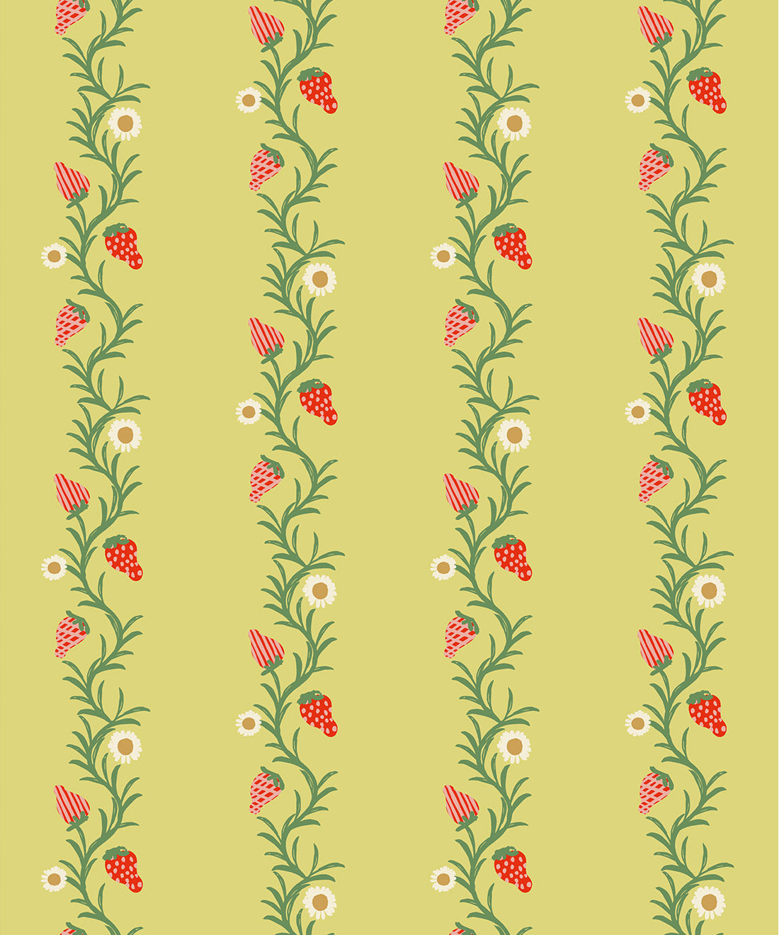 Strawberry Fields Wallpaper, Chartreuse & Red