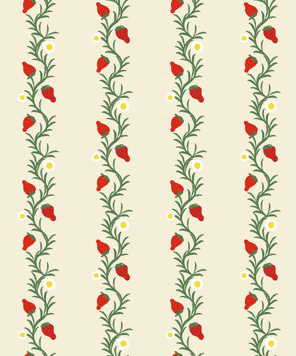 Strawberry Fields Wallpaper, Ivory & Red