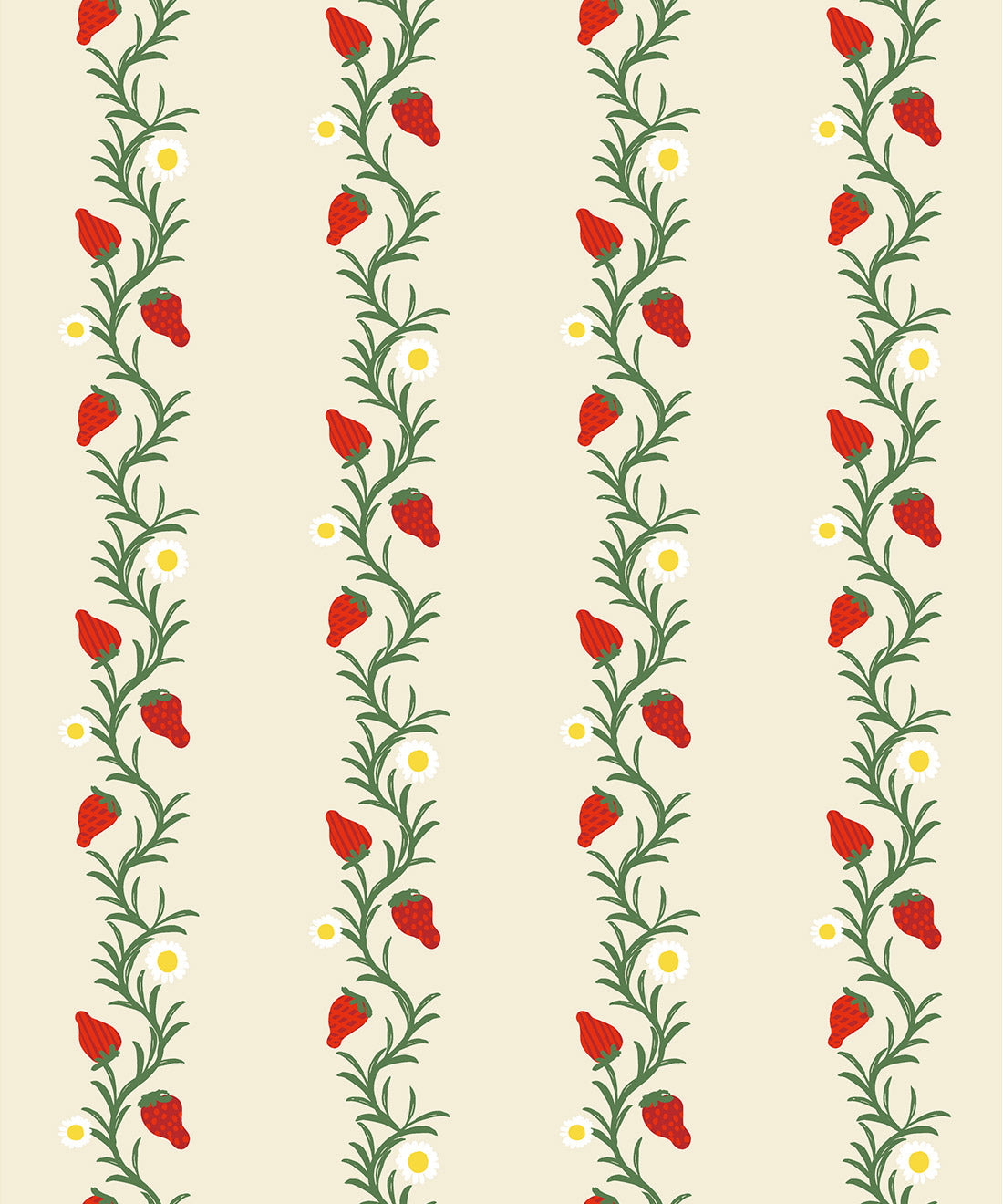 Strawberry Fields Wallpaper, Ivory & Red