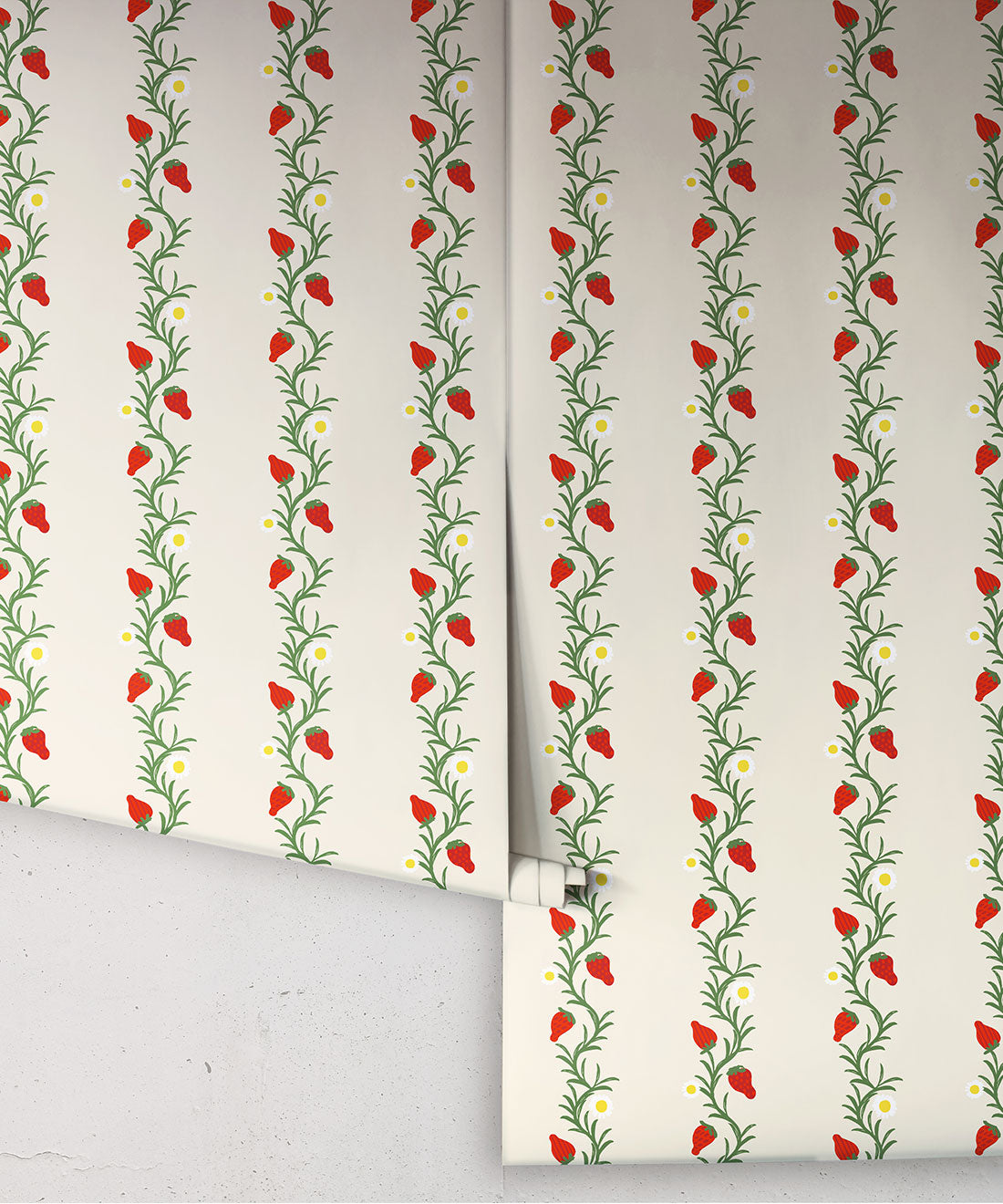 Strawberry Fields Wallpaper, Ivory & Red