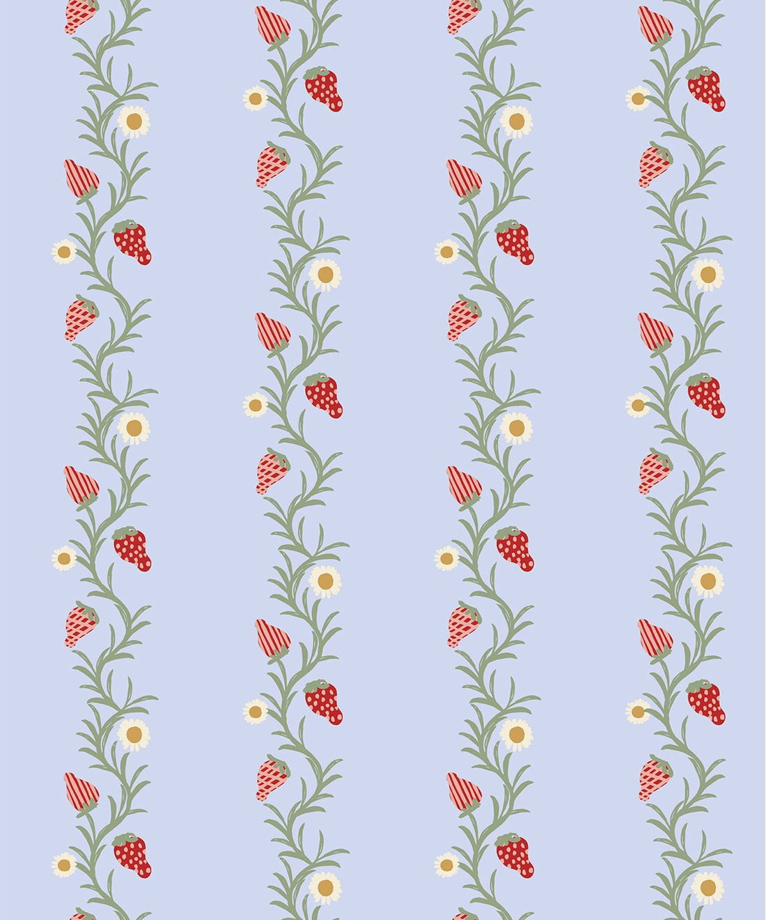 Strawberry Fields Wallpaper, Periwinkle & Red