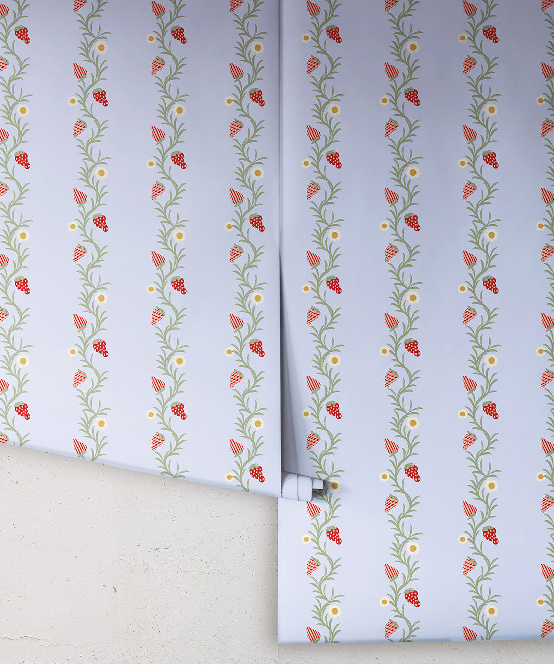 Strawberry Fields Wallpaper, Periwinkle & Red