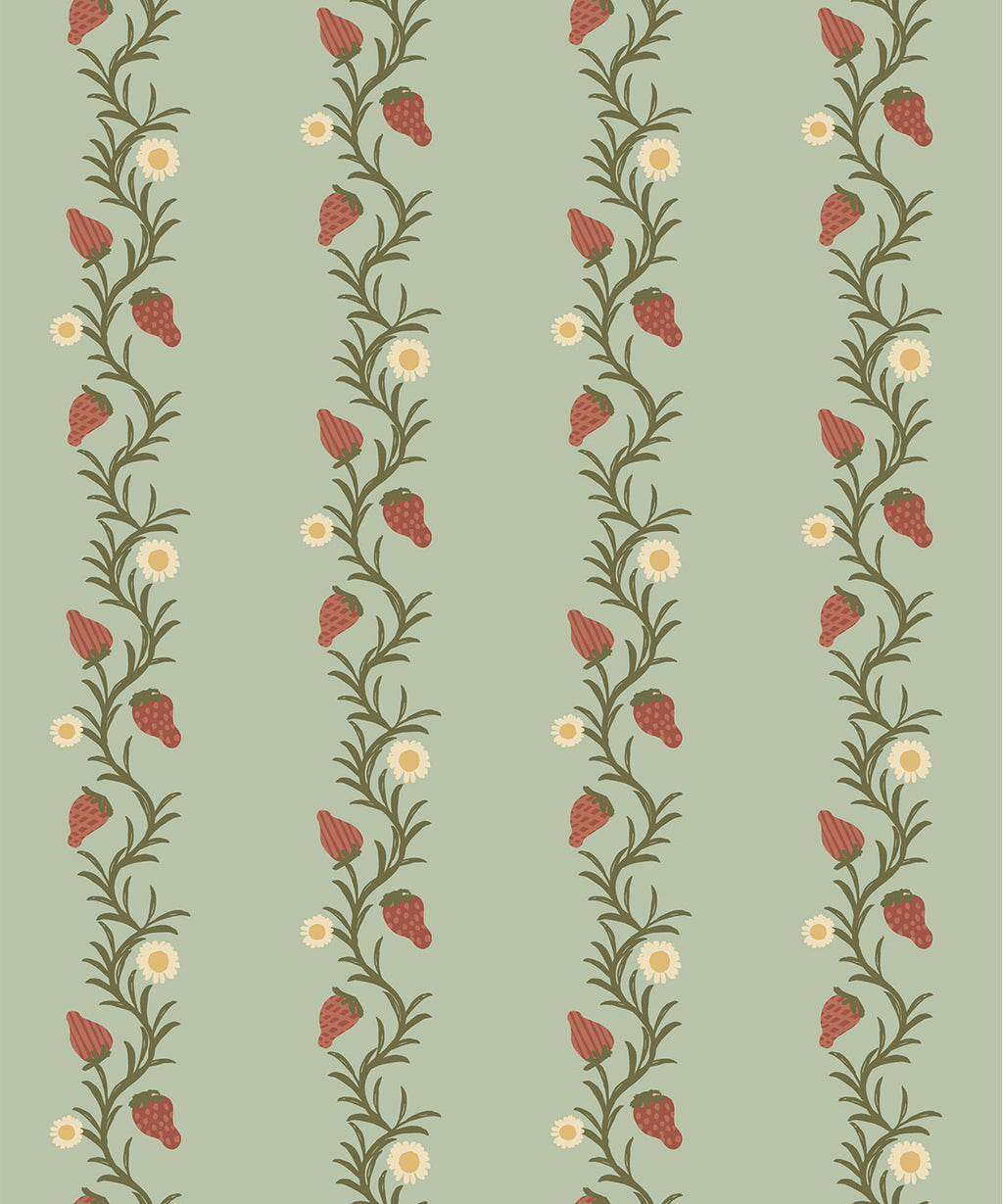 Strawberry Fields Wallpaper, Sage & Cinnamon