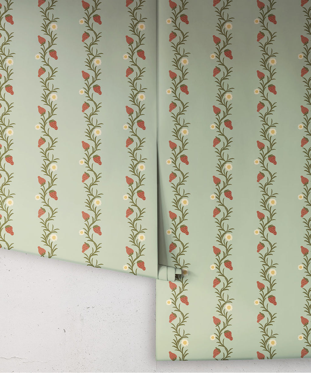 Strawberry Fields Wallpaper, Sage & Cinnamon