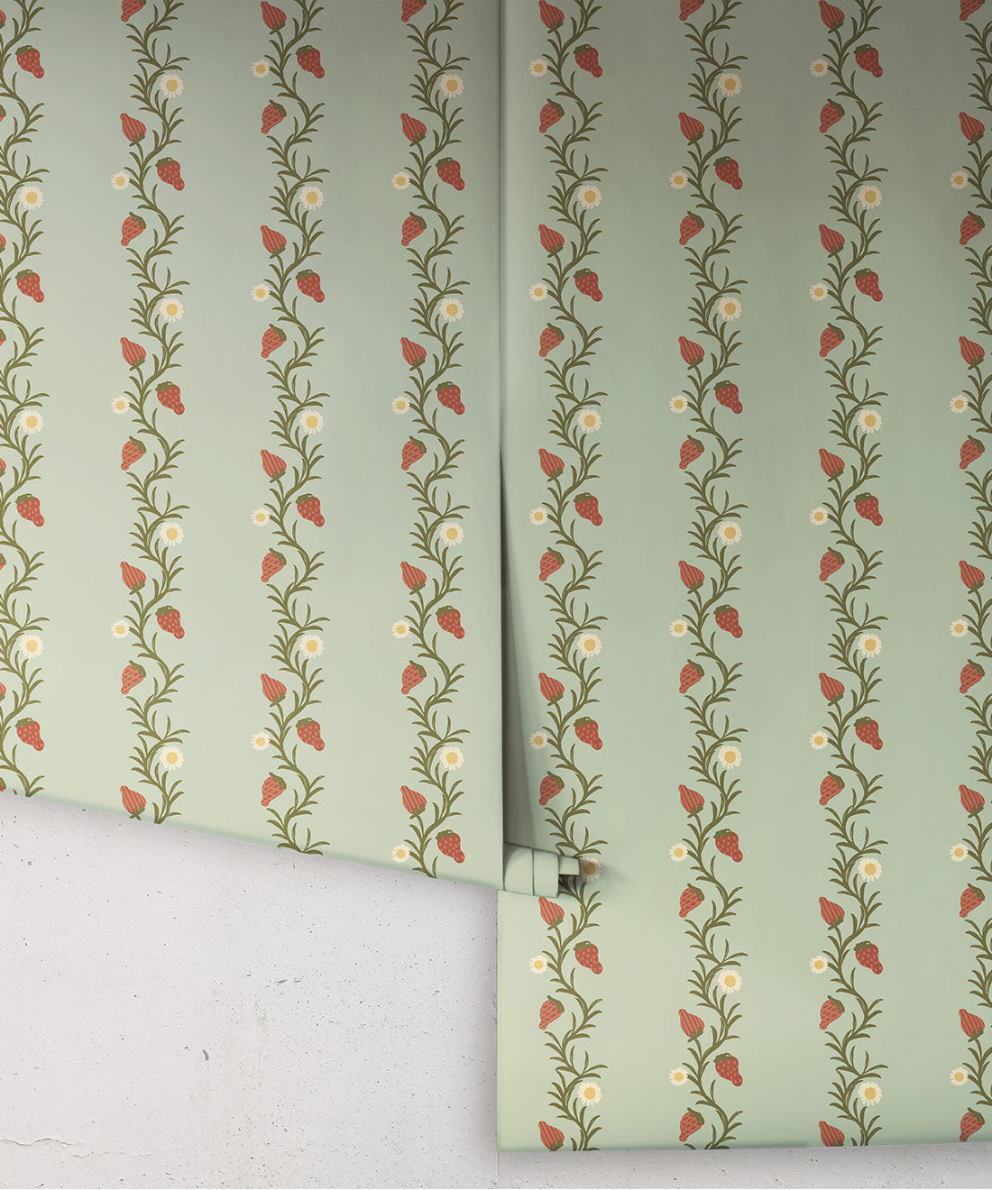 Strawberry Fields Wallpaper, Sage & Cinnamon