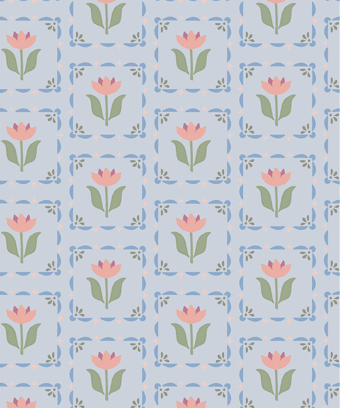Flora Wallpaper, Periwinkle & Pink