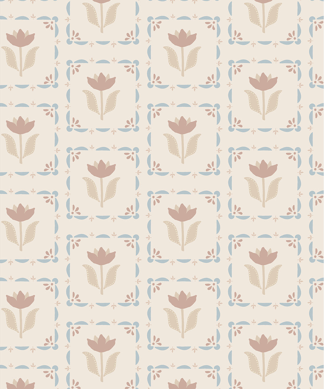 Flora Wallpaper, Taupe & Blue