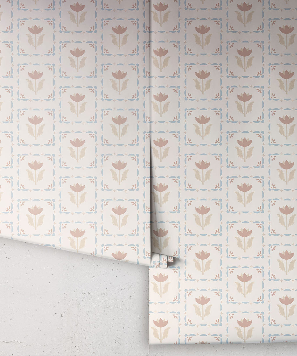 Flora Wallpaper, Taupe & Blue