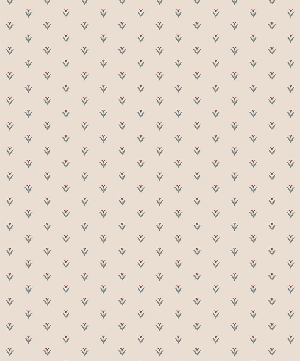 Nana’s Kitchen Wallpaper, Ivory, Burgundy & Blue