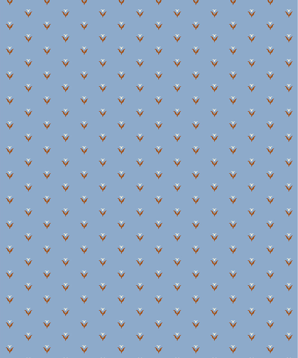 Nana’s Kitchen Wallpaper, Periwinkle & Brown