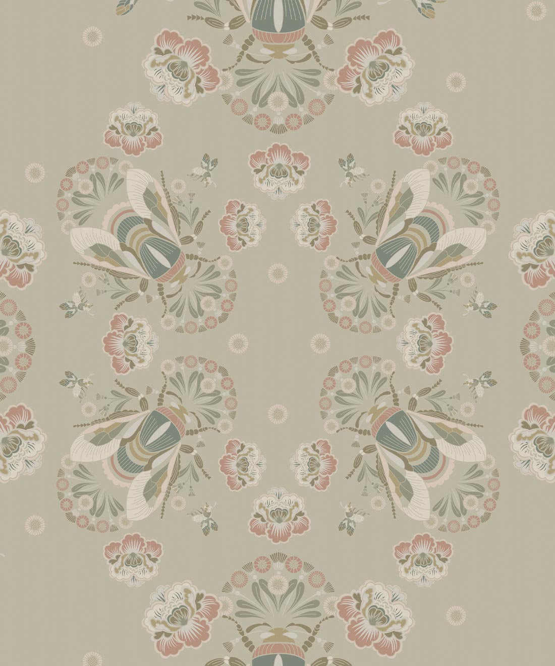 Bees Lace Wallpaper, Beige