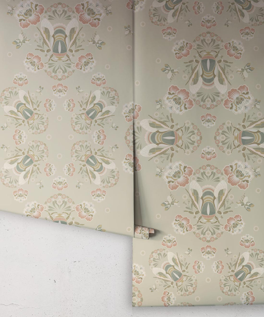 Bees Lace Wallpaper, Beige