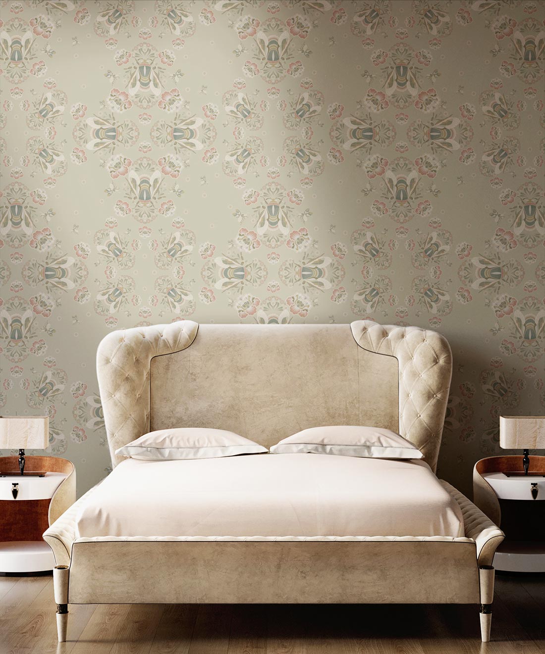 Bees Lace Wallpaper, Beige