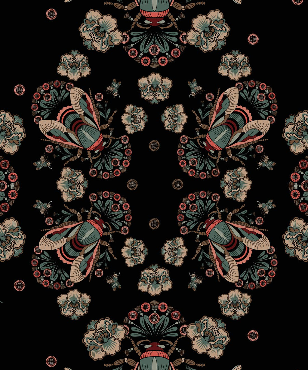 Bees Lace Wallpaper, Black