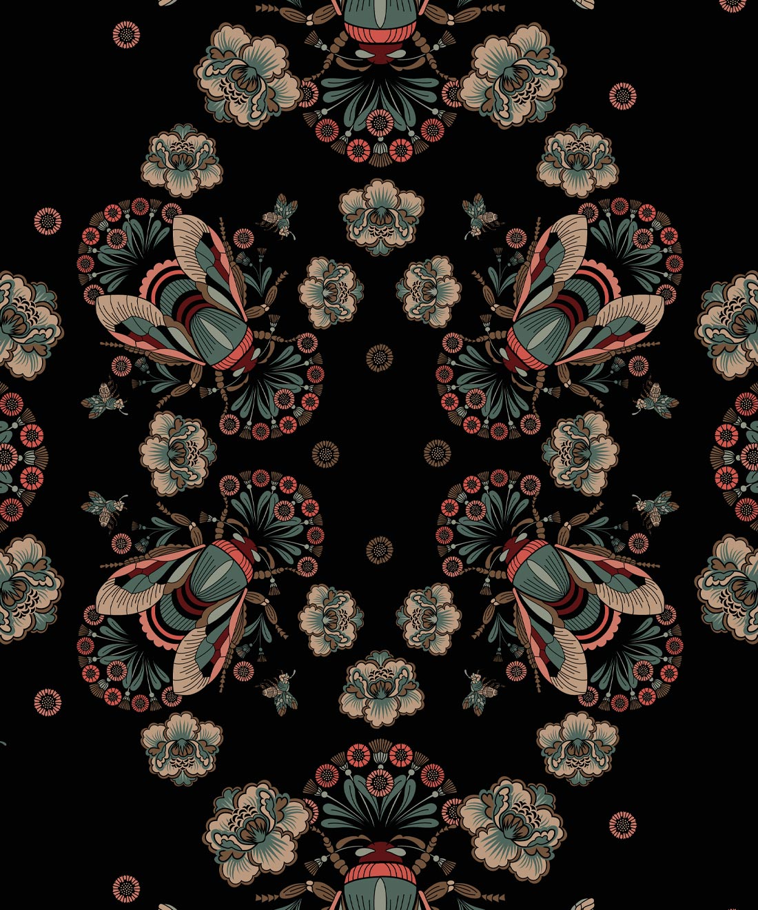 Bees Lace Wallpaper, Black