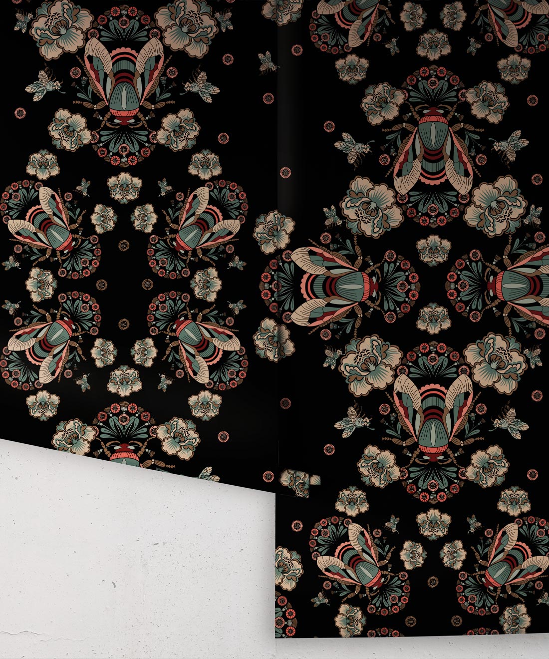 Bees Lace Wallpaper, Black