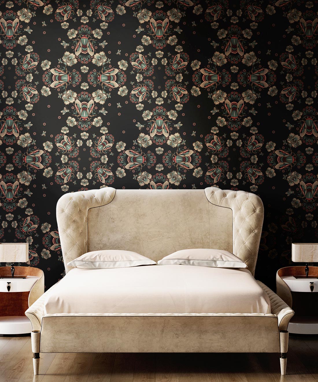 Bees Lace Wallpaper, Black