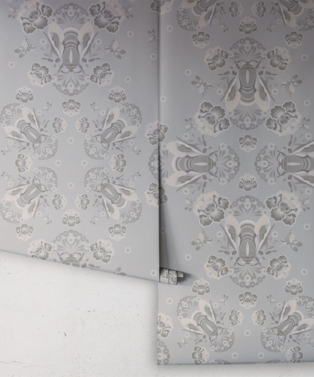 Bees Lace Wallpaper, Grey