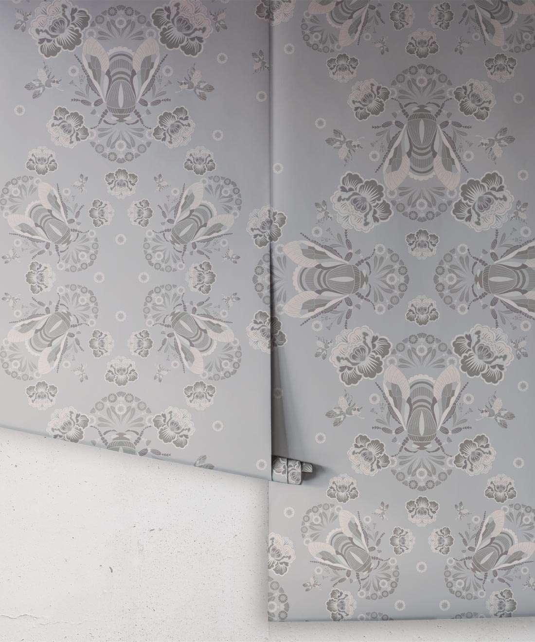 Bees Lace Wallpaper, Grey