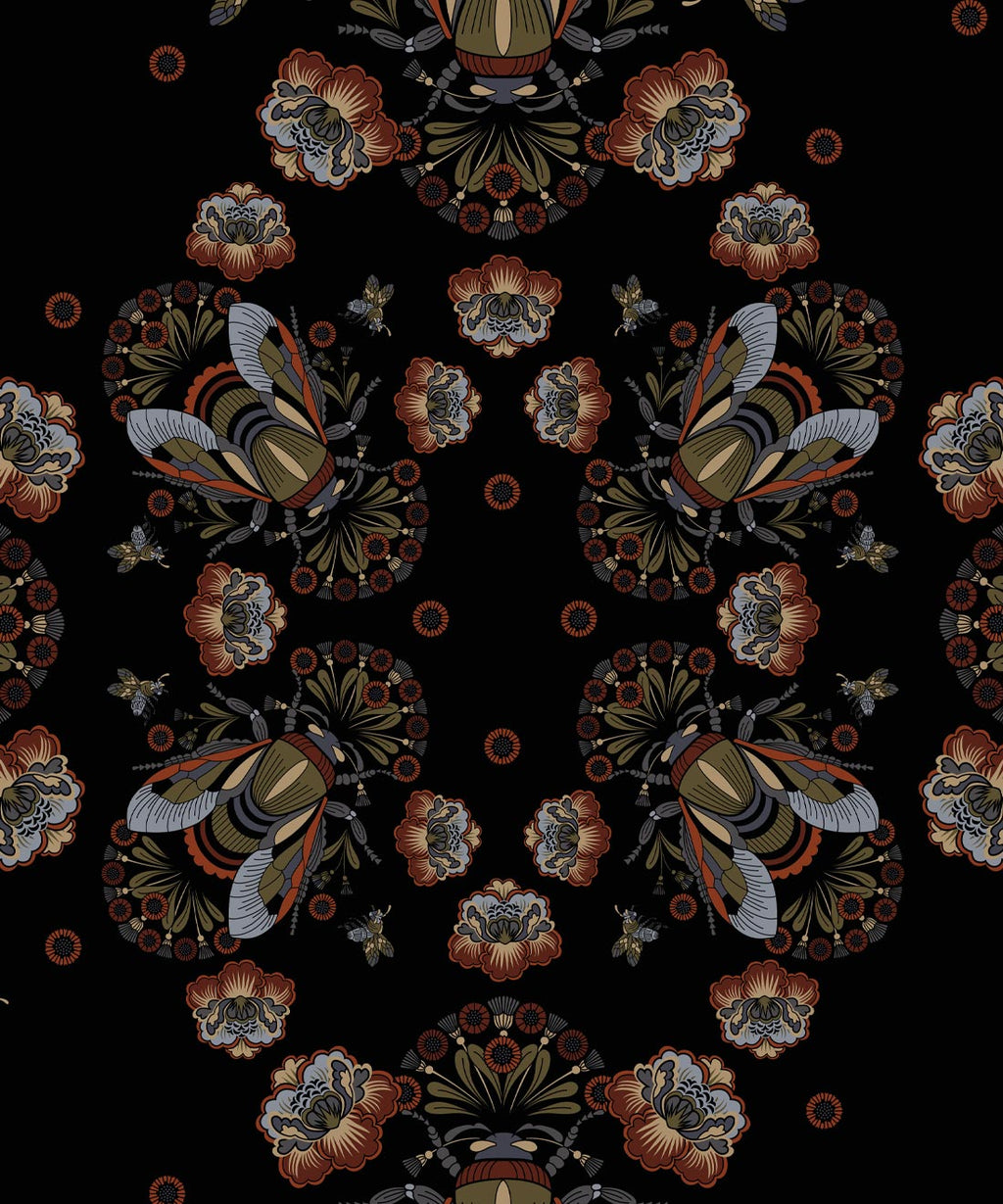 Bees Lace Wallpaper, Midnight