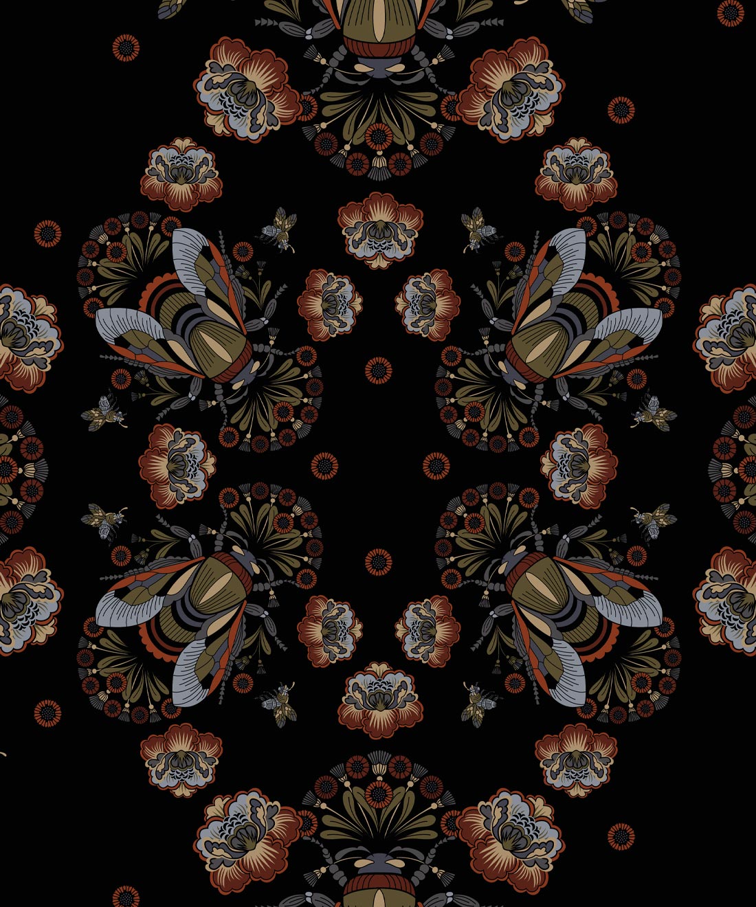 Bees Lace Wallpaper, Midnight