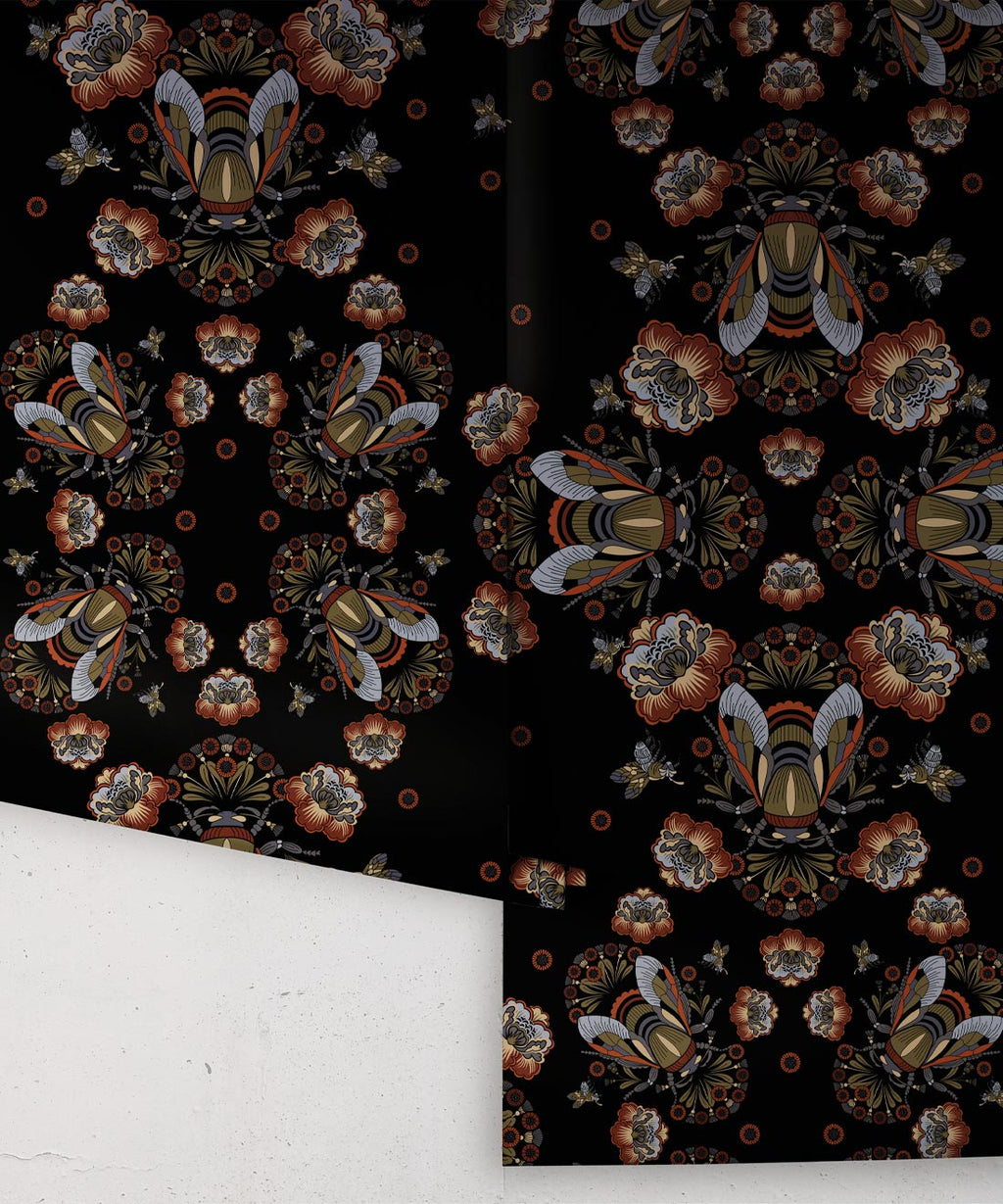 Bees Lace Wallpaper, Midnight