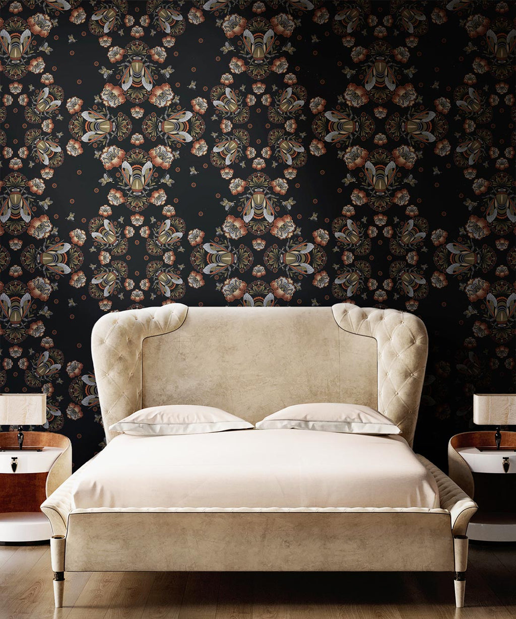 Bees Lace Wallpaper, Midnight