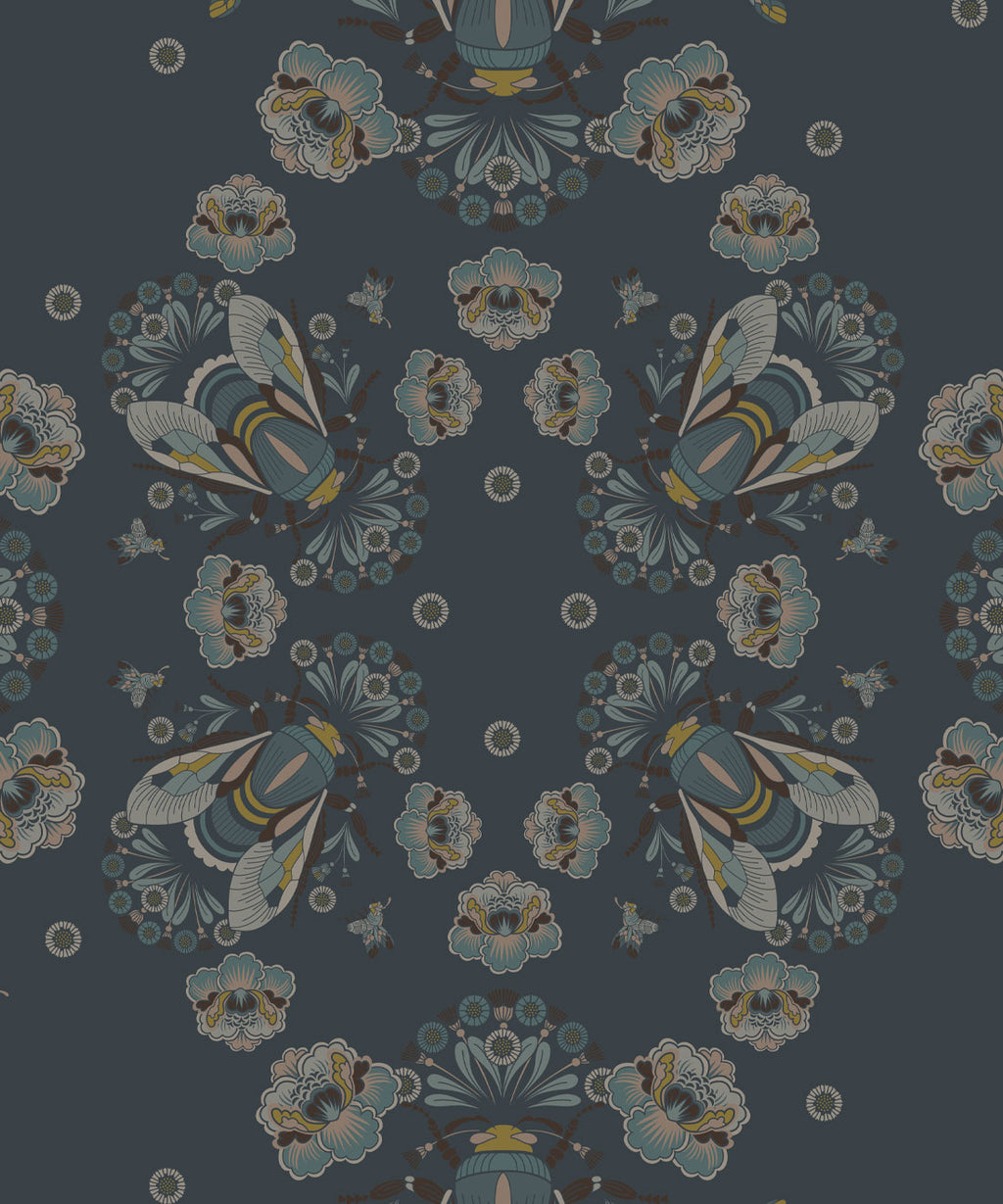Bees Lace Wallpaper, Navy